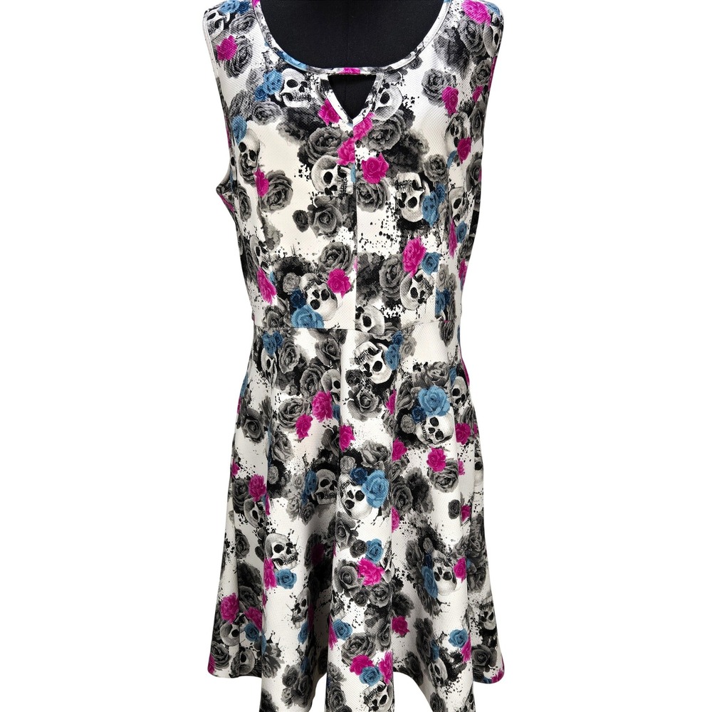 Women's‎ Hot Topic 3X Skater Dress Skull Rose Print Sleeveless Goth Punk